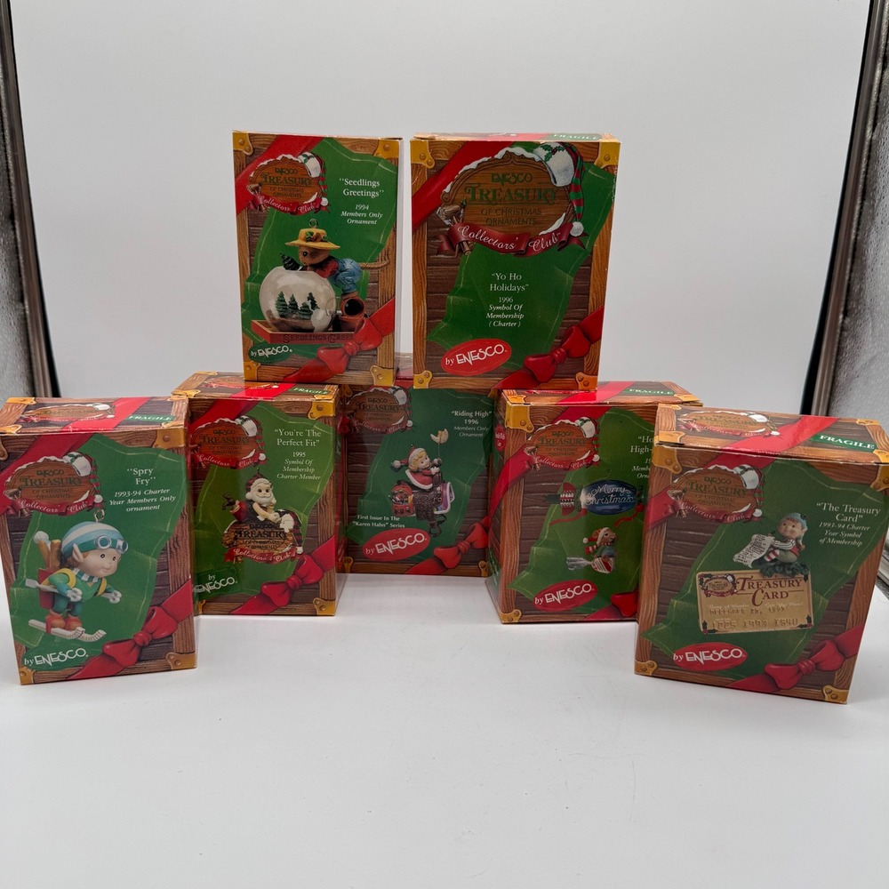 Vintage Enesco Treasury of Christmas Ornaments Lot 7 Boxed Members Only Club